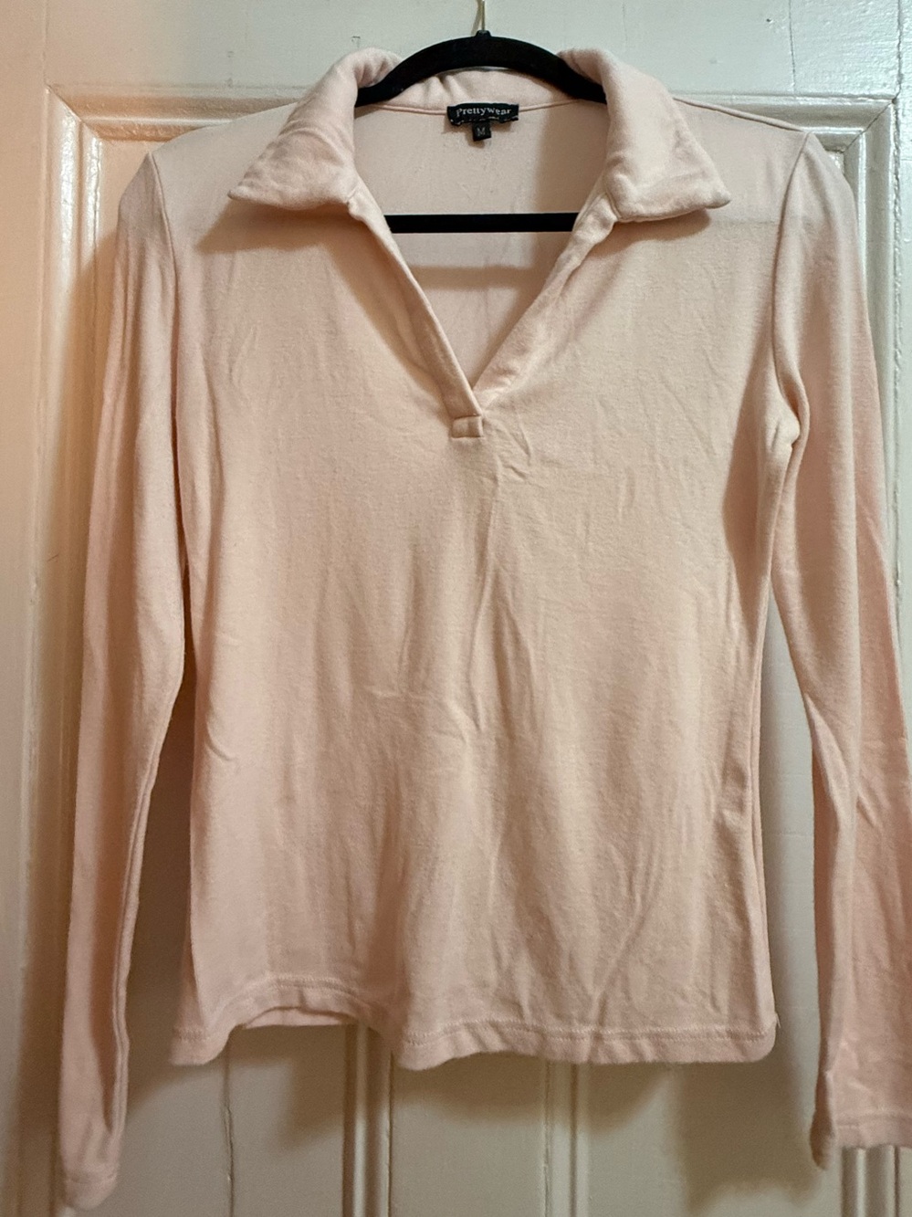 Long-Sleeve Polo Top in Pale Pink